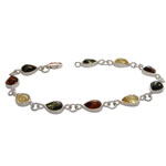Multi Colour Silver Amber Bracelet