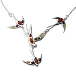 Amber Swallows Silver Necklace