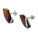 Cognac Amber Marquise Silver Earrings