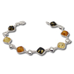 Multi Colour Amber Silver Bracelet