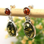 Green and Cognac Amber Earrings