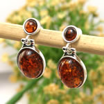 Double Cognac Amber Earrings