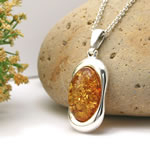 Large Honey Amber Silver Pendant