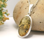 Large Oval Green Amber Handmade Silver Pendant