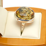 Round Green Baltic Amber Ring