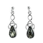 Green Amber Celtic Earrings