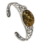 Art Nouveau Style Green Amber Cuff Bangle