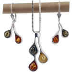 Multi Colour Amber Pendant and Earring Set