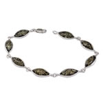 Green Amber Marquise Silver Bracelet