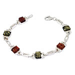 Green and Cognac Cushion Cut Amber Bracelet