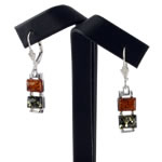Cushion Cut Cognac and Green Amber Earrings
