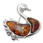 Cognac Amber Swan Brooch