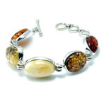 Adjustable Multi Colour Amber Silver Bracelet