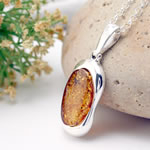 Large Honey Amber Silver Pendant
