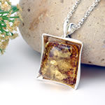 Square Green Amber Handmade Pendant