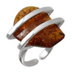 Handmade Adjustable Honey Amber Silver Ring