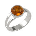 8mm Round Honey Amber Silver Ring