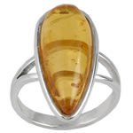 Honey Amber Pearcut Silver Ring