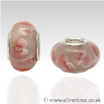 Pink Flowers Glass Charm Bead