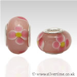 Pink and Yellow Flowers Glass Charm Bead