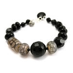 Onyx and Agate Silver Adjustable Bracelet