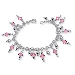 Pink Crystal and Silver Bead Charm Bracelet