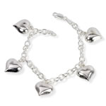 Puffed Heart Silver Charm Bracelet