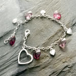 Crystal and Silver Heart Charm Bracelet