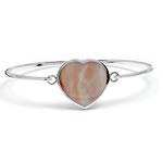 Pink Mother of Pearl Silver Heart Bangle