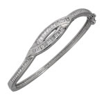 Baguette Cut CZ Crossover Silver Bangle