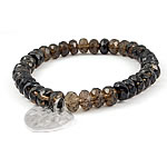 Smokey Quartz Stretch Bracelet with Heart Charm