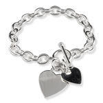 Double Heart T-Bar Silver Bracelet