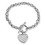 CZ Heart T-Bar Silver Bracelet