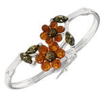 Amber Flower Silver Bangle