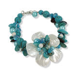 Turquoise, Shell and Pearl Flower Bracelet