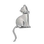 Silver Cat Brooch with CZ Collar