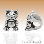 Silver Smiling Cat Charm Bead
