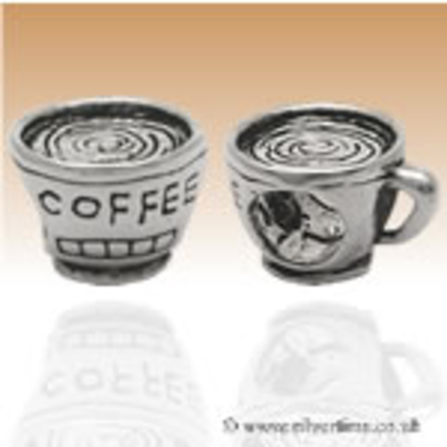 Coffee Cup Silver Charm Bead