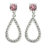 Pink and White CZ Oval Drop Earrings