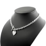 Heart Tag T-Bar Silver Necklace