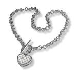 CZ Heart Silver T-Bar Necklace