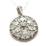 Blue and White Marcasite Round Pendant