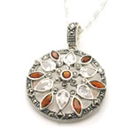 Red and White Marcasite Pendant