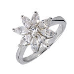 Marquise Cut Silver Flower Ring