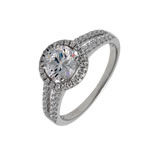 Silver Halo Ring Double Pave Shoulders