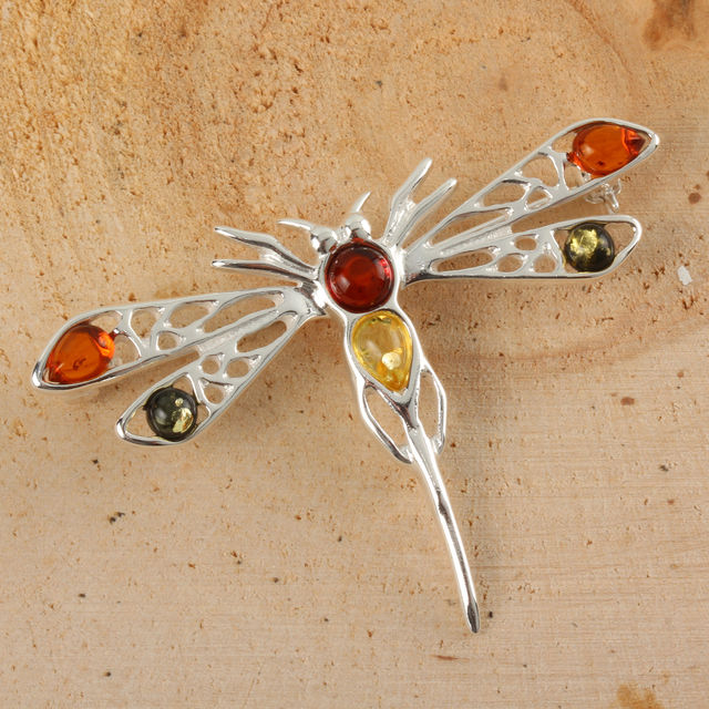 Amber Dragonfly Brooch