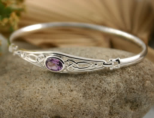 Celtic Gem Set Silver Bangle
