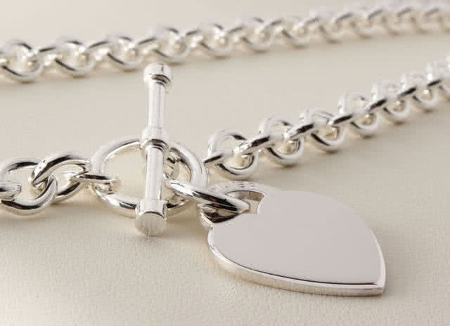 Solid Sterling Silver Heart T bar Necklace British Made Hallmarked