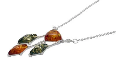 17 inch Silver Diamond and Trillion Amber Drop Necklace
