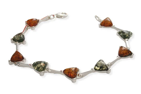 Silver Green and Honey Trillion Cut Amber Bracelet